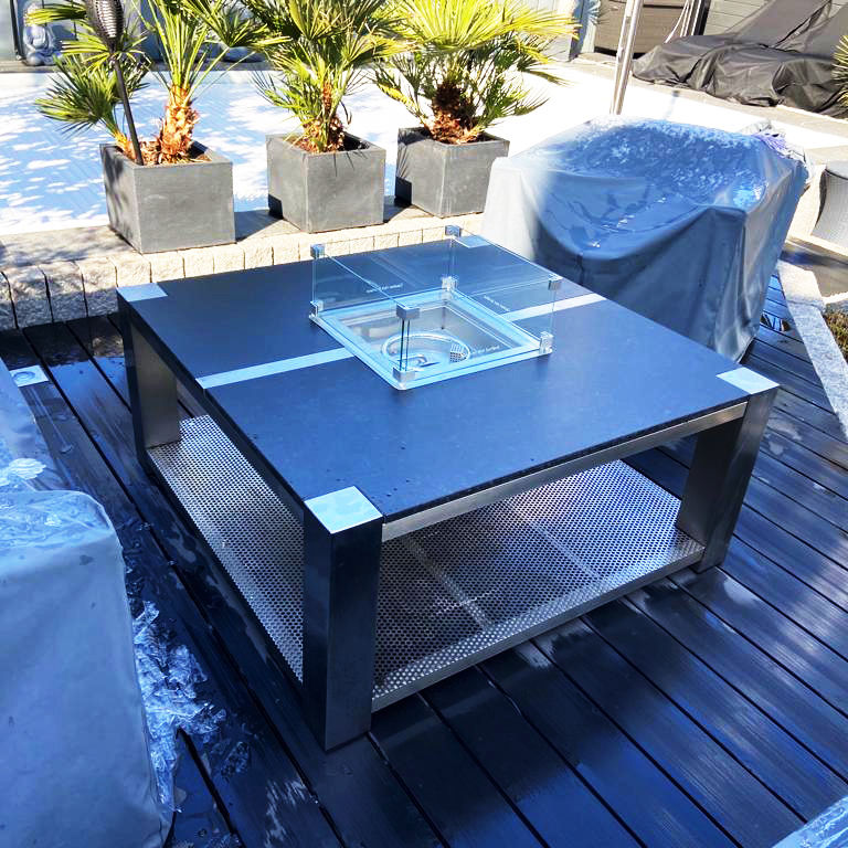 Natursteintisch mit Edelstahlgestell – Tischmanufaktur Axel Jahn